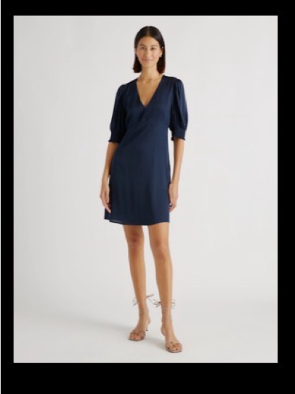 EUC Washable Stretch Silk Puff Sleeve Mini Dress